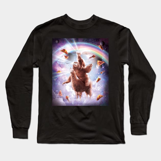 Laser Eyes Space Cat Riding Sloth, Llama - Rainbow Long Sleeve T-Shirt by Random Galaxy